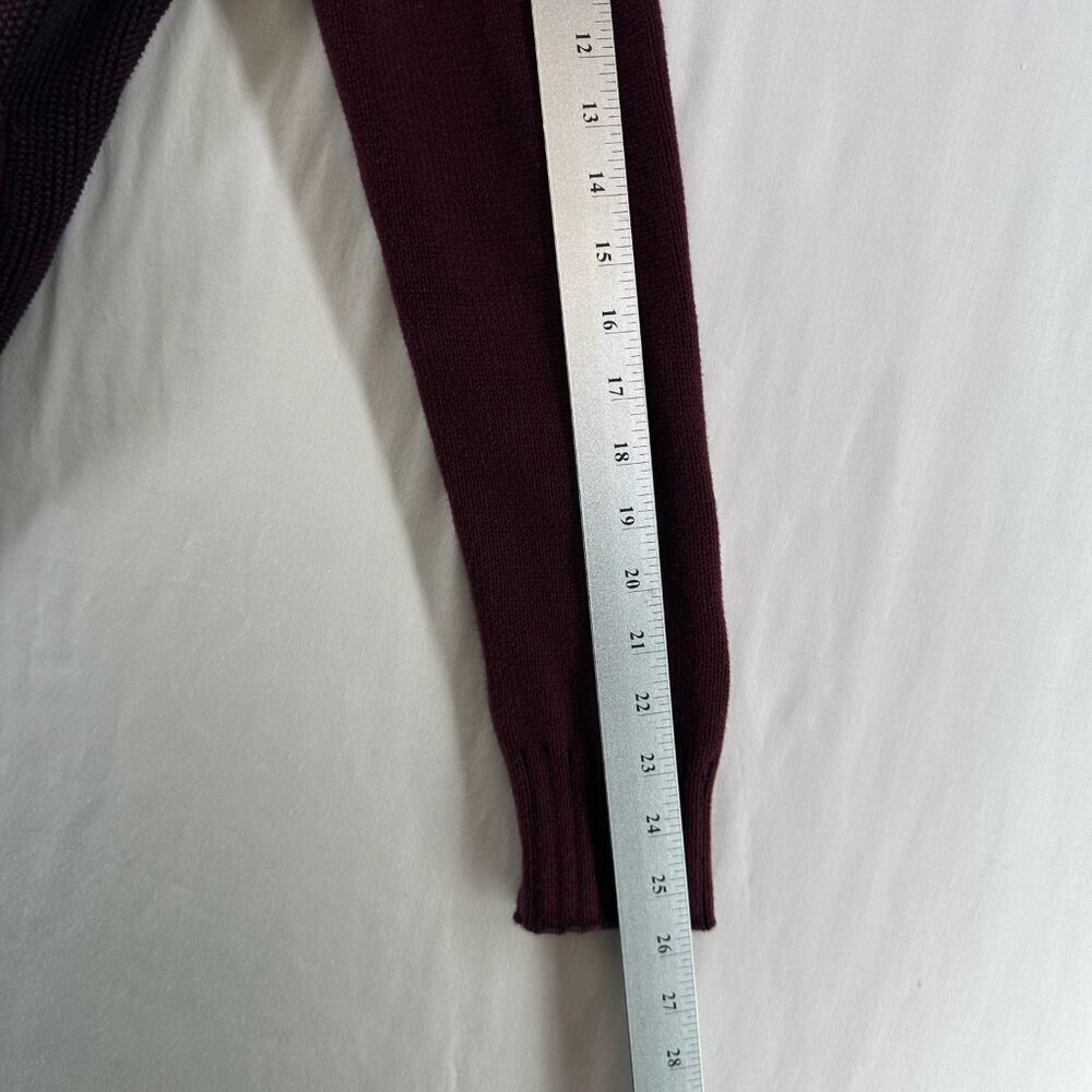 GUESS Cardigan Sweater Mens S Full Zip Mock Neck Cotton Knit Ribbed Trim Maroon - Picture 9 of 12